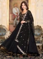 Georgette Black Party Wear Embroidery Work Readymade Gown With Dupatta